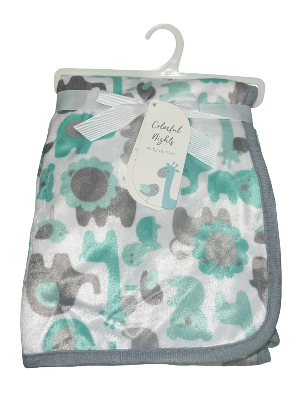 colorful nights reversible baby blanket safari Green Gray Lion Giraffe Koala